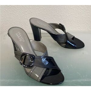 Franco Sarto Sandals Heel Open Toe Slide Sz 7M Leather Buckle Black Gray